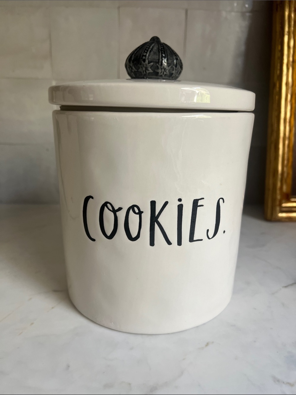 Rae Dunn Crown Stem Print Cookies Canister